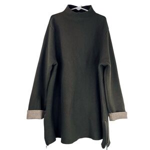 TAHARI Girls Kids Olive Green, Long Turtleneck Tunic w Folded Tan Wrist Cuff L